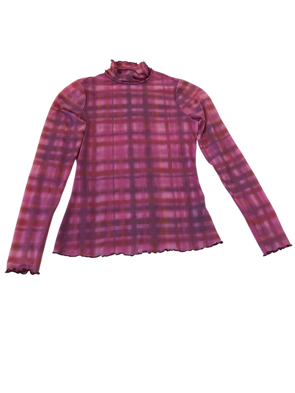 Anthropologie Pilcro Mesh Plaid Turtleneck Top - Picture 6 of 11